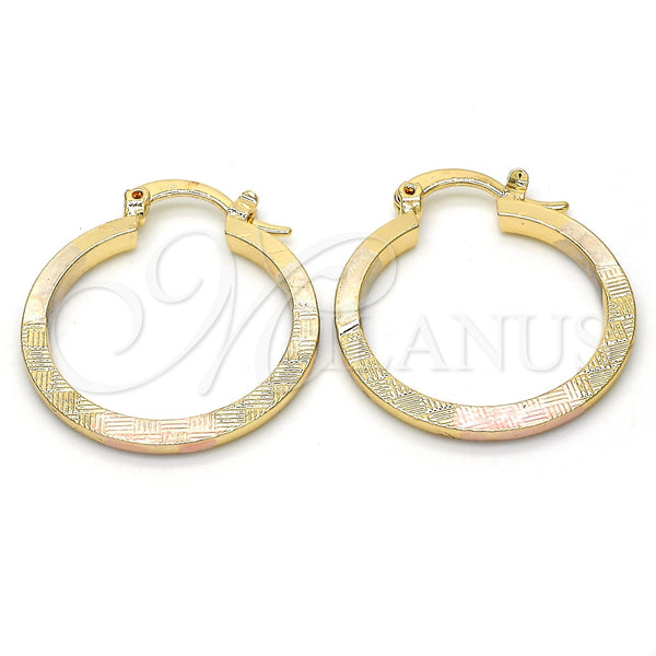 Gold Filled Hoop Earrings — Small Hoop Diamond Cutting Tricolor 02. — main product view — SKU 117010 | Oro Laminado aretes de aro — Small Hoop Diamond Cutting Tricolor 02. — SKU 117010