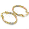 Oro Laminado Small Hoop, Gold Filled Style Twist Design, Polished, Tricolor, 02.170.0189.1.20