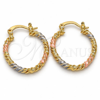Oro Laminado Small Hoop, Gold Filled Style Twist Design, Polished, Tricolor, 02.170.0189.1.20