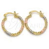 Oro Laminado Small Hoop, Gold Filled Style Twist Design, Polished, Tricolor, 02.170.0189.1.20