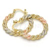 Oro Laminado Medium Hoop, Gold Filled Style Twist Design, Polished, Tricolor, 02.170.0192.1.30
