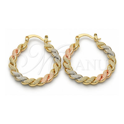 Oro Laminado Medium Hoop, Gold Filled Style Twist Design, Polished, Tricolor, 02.170.0192.1.30