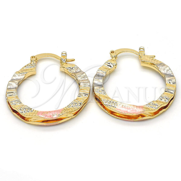 Gold Filled Hoop Earrings — Small Hoop Diamond Cutting Tricolor 02. — main product view — SKU 117016 | Oro Laminado aretes de aro — Small Hoop Diamond Cutting Tricolor 02. — SKU 117016