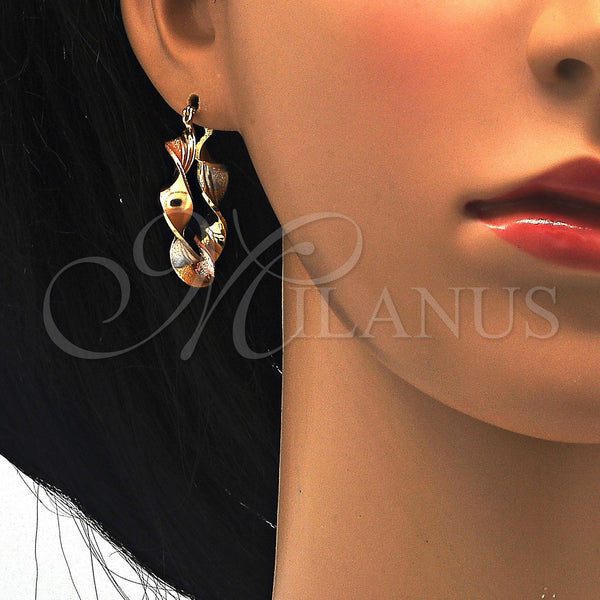 Gold Filled Hoop Earrings — Medium Hoop Twist Design Matte Tricolor 02. — alternate product view — SKU 117017 | Oro Laminado aretes de aro — Medium Hoop Twist diseño Matte Tricolor 02. — SKU 117017