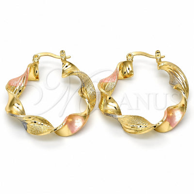 Oro Laminado Medium Hoop, Gold Filled Style Twist Design, Matte Finish, Tricolor, 02.170.0200.30