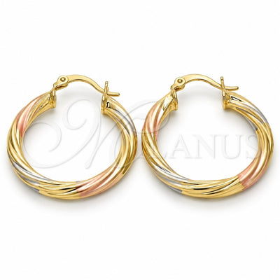 Oro Laminado Medium Hoop, Gold Filled Style Hollow Design, Diamond Cutting Finish, Tricolor, 02.170.0201.1.30