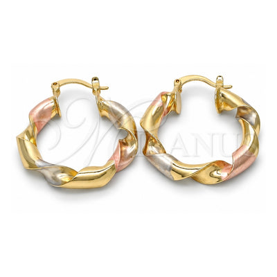 Oro Laminado Medium Hoop, Gold Filled Style Twist Design, Polished, Tricolor, 02.170.0134.1.30