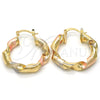 Oro Laminado Medium Hoop, Gold Filled Style Twist Design, Polished, Tricolor, 02.170.0134.1.30
