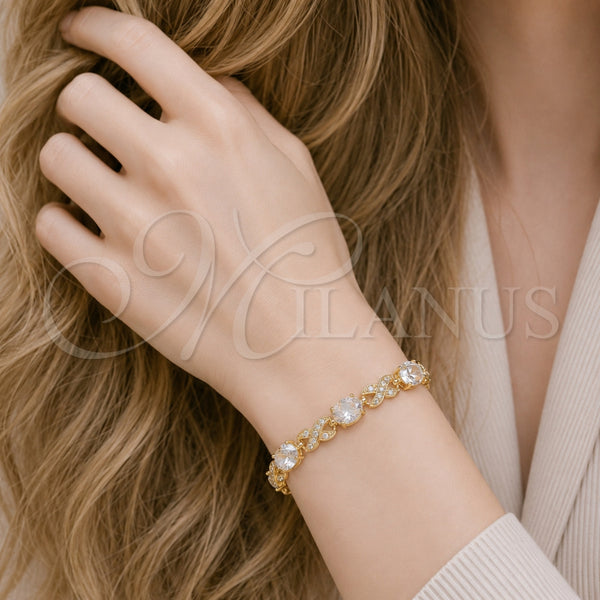 Gold Filled Bracelet — Tennis Bracelet Hugs and Kisses Design with White — alternate product view — SKU 117023 | Oro Laminado brazalete — Tennis Bracelet Hugs and Kisses diseño with blanco — SKU 117023