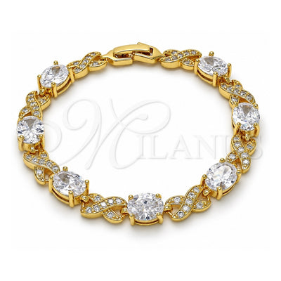 Oro Laminado Tennis Bracelet, Gold Filled Style Hugs and Kisses Design, with White Cubic Zirconia and White Micro Pave, Polished, Golden Finish, 03.206.0001.8.07 (07 MM Thickness, 7 Inches Length)