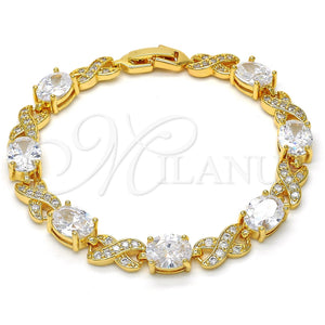 Gold Filled Bracelet — Tennis Bracelet Hugs and Kisses Design with White — main product view — SKU 117023 | Oro Laminado brazalete — Tennis Bracelet Hugs and Kisses diseño with blanco — SKU 117023