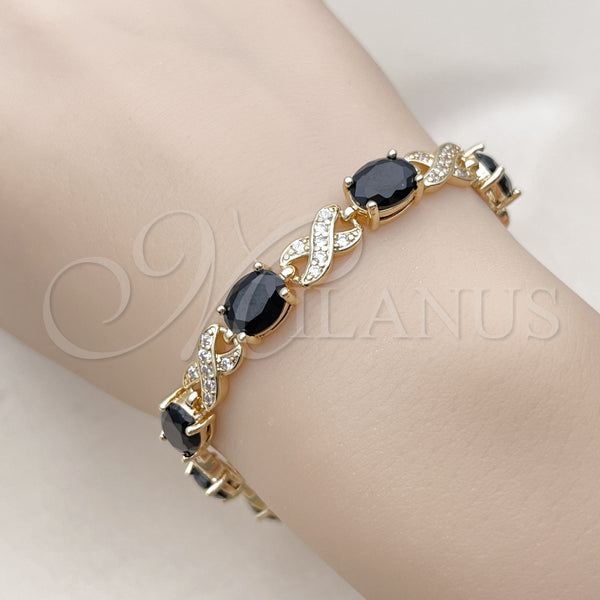 Gold Filled Bracelet — Tennis Bracelet Hugs and Kisses Design with Black — main product view — SKU 117024 | Oro Laminado brazalete — Tennis Bracelet Hugs and Kisses diseño with negro — SKU 117024