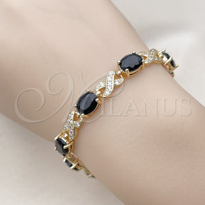 Gold Filled Bracelet — Tennis Bracelet Hugs and Kisses Design with Black — main product view — SKU 117024 | Oro Laminado brazalete — Tennis Bracelet Hugs and Kisses diseño with negro — SKU 117024