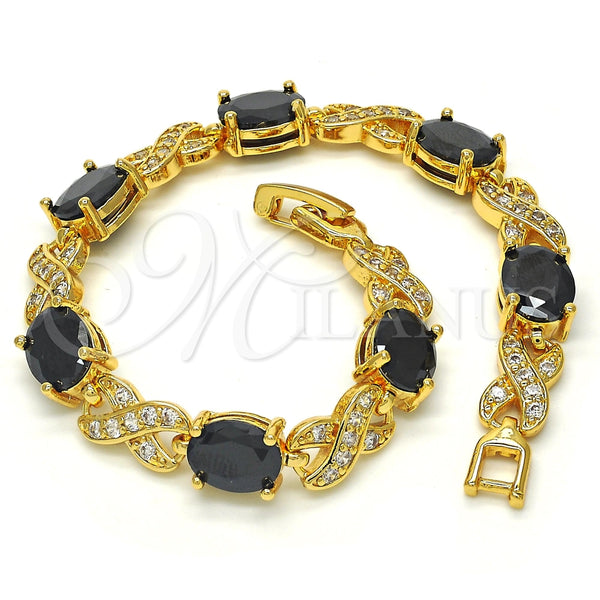 Gold Filled Bracelet — Tennis Bracelet Hugs and Kisses Design with Black — alternate product view — SKU 117024 | Oro Laminado brazalete — Tennis Bracelet Hugs and Kisses diseño with negro — SKU 117024