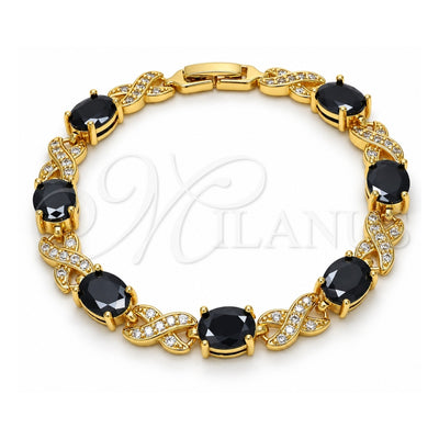 Oro Laminado Tennis Bracelet, Gold Filled Style Hugs and Kisses Design, with Black and White Cubic Zirconia, Polished, Golden Finish, 03.206.0001.9.07 (07 MM Thickness, 7 Inches Length)