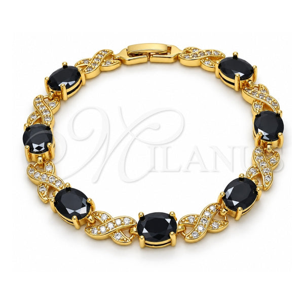 Oro Laminado Tennis Bracelet, Gold Filled Style Hugs and Kisses Design, with Black and White Cubic Zirconia, Polished, Golden Finish, 03.206.0001.9.07 (07 MM Thickness, 7 Inches Length)