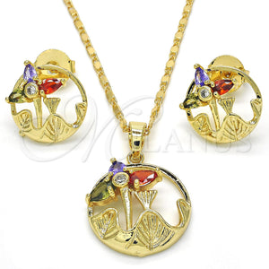 Gold Filled Ring — Earring and Pendant Adult Set Flower and Leaf — main product view — SKU 117037 | Oro Laminado anillo — Earring and Pendant Adult Set flor and Leaf — SKU 117037