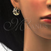 Oro Laminado Earring and Pendant Adult Set, Gold Filled Style Flower and Leaf Design, with White Cubic Zirconia, Polished, Golden Finish, 10.221.0019.1