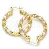 Oro Laminado Medium Hoop, Gold Filled Style Twist and Hollow Design, Polished, Tricolor, 02.170.0024.1.30