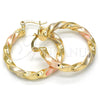 Oro Laminado Medium Hoop, Gold Filled Style Twist and Hollow Design, Polished, Tricolor, 02.170.0024.1.30
