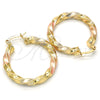 Oro Laminado Medium Hoop, Gold Filled Style Twist and Hollow Design, Polished, Tricolor, 02.170.0024.1.30