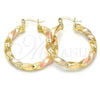 Oro Laminado Medium Hoop, Gold Filled Style Twist and Hollow Design, Polished, Tricolor, 02.170.0024.1.30