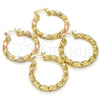 Oro Laminado Medium Hoop, Gold Filled Style Twist and Hollow Design, Polished, Tricolor, 02.170.0024.1.30