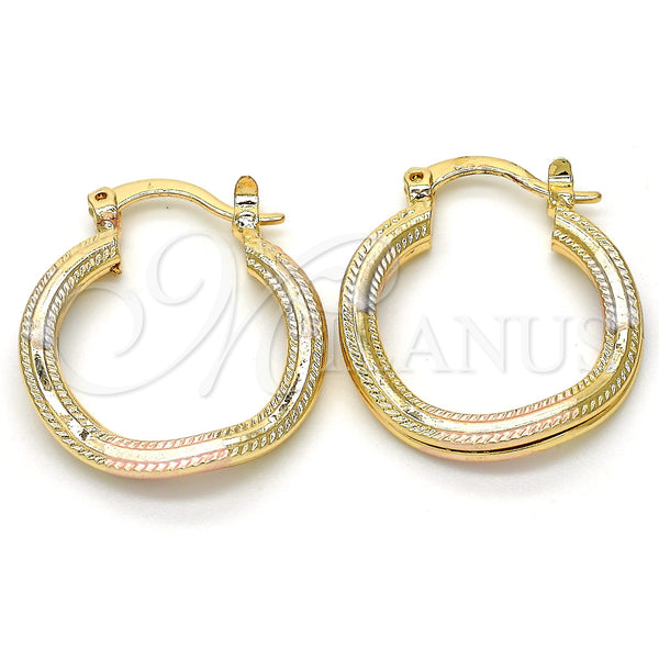 Gold Filled Hoop Earrings — Small Hoop Polished Tricolor 02. — main product view — SKU 117052 | Oro Laminado aretes de aro — Small Hoop pulido Tricolor 02. — SKU 117052