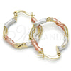 Oro Laminado Small Hoop, Gold Filled Style Twist Design, Diamond Cutting Finish, Tricolor, 02.65.2641.25