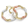 Oro Laminado Small Hoop, Gold Filled Style Twist Design, Diamond Cutting Finish, Tricolor, 02.65.2641.25