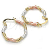 Oro Laminado Small Hoop, Gold Filled Style Twist Design, Diamond Cutting Finish, Tricolor, 02.65.2641.25
