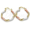 Oro Laminado Small Hoop, Gold Filled Style Twist Design, Diamond Cutting Finish, Tricolor, 02.65.2641.25