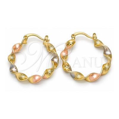 Oro Laminado Medium Hoop, Gold Filled Style Twist Design, Polished, Tricolor, 02.170.0207.30