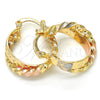 Oro Laminado Small Hoop, Gold Filled Style Twist and Star Design, Polished, Tricolor, 02.170.0024.20