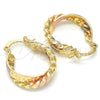 Oro Laminado Small Hoop, Gold Filled Style Twist and Star Design, Polished, Tricolor, 02.170.0024.20