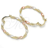 Oro Laminado Small Hoop, Gold Filled Style Twist Design, Diamond Cutting Finish, Tricolor, 02.65.2643.25