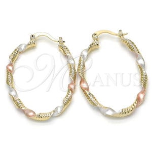 Gold Filled Hoop Earrings — Small Hoop Twist Design Diamond Cutting Tricolor 02.65. — main product view — SKU 117059 | Oro Laminado aretes de aro — Small Hoop Twist diseño Diamond Cutting Tricolor 02.65. — SKU 117059