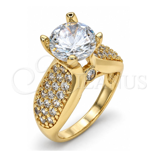 Oro Laminado Multi Stone Ring, Gold Filled Style with White Cubic Zirconia, Polished, Golden Finish, 01.284.0013.08 (Size 8)
