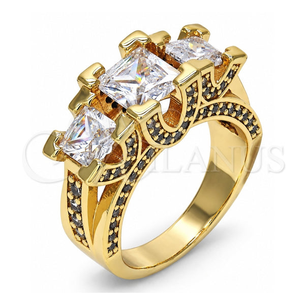 Oro Laminado Multi Stone Ring, Gold Filled Style with White Cubic Zirconia, Polished, Golden Finish, 01.284.0014.07 (Size 7)