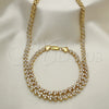 Oro Laminado Necklace and Bracelet, Gold Filled Style with White Cubic Zirconia, Polished, Golden Finish, 06.284.0013
