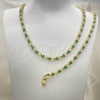 Oro Laminado Necklace and Bracelet, Gold Filled Style with Green and White Cubic Zirconia, Polished, Golden Finish, 06.284.0013.1