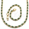 Oro Laminado Necklace and Bracelet, Gold Filled Style with Green and White Cubic Zirconia, Polished, Golden Finish, 06.284.0013.1