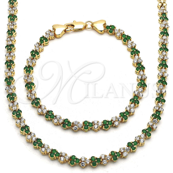Gold Filled Bracelet — Necklace and Bracelet with Green and White Cubic — main product view — SKU 117109 | Oro Laminado brazalete — Necklace and Bracelet with Green and blanco Cubic — SKU 117109