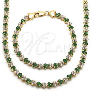 Gold Filled Bracelet — Necklace and Bracelet with Green and White Cubic — main product view — SKU 117109 | Oro Laminado brazalete — Necklace and Bracelet with Green and blanco Cubic — SKU 117109