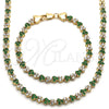Oro Laminado Necklace and Bracelet, Gold Filled Style with Green and White Cubic Zirconia, Polished, Golden Finish, 06.284.0013.1