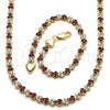 Oro Laminado Necklace and Bracelet, Gold Filled Style with Garnet and White Cubic Zirconia, Polished, Golden Finish, 06.284.0013.3