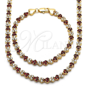 Gold Filled Bracelet — Necklace and Bracelet with Garnet and White Cubic — main product view — SKU 117113 | Oro Laminado brazalete — Necklace and Bracelet with Garnet and blanco Cubic — SKU 117113