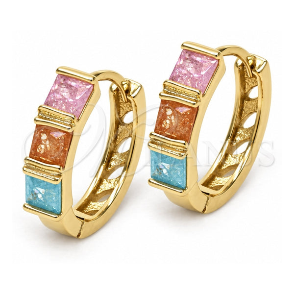 Oro Laminado Huggie Hoop, Gold Filled Style with Multicolor Cubic Zirconia, Polished, Golden Finish, 02.210.0076.20