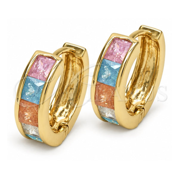 Oro Laminado Huggie Hoop, Gold Filled Style with Multicolor Cubic Zirconia, Polished, Golden Finish, 02.210.0077.20