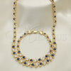Oro Laminado Necklace and Bracelet, Gold Filled Style with Sapphire Blue and White Cubic Zirconia, Polished, Golden Finish, 06.284.0014.2